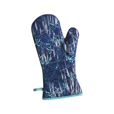 五體舒適圖案長烤箱手套, 藍色, 1個
