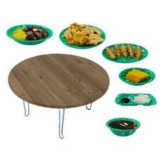 手藝奶奶復古圓形多功能餐桌+炸醬碗 6件組, 櫻桃（桌）、混色（碗）