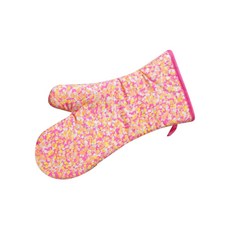 五體舒適圖案長烤箱手套, 粉色的, 1個