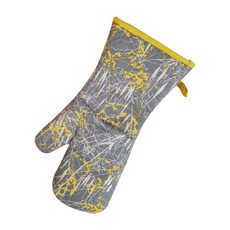 五體舒適圖案長烤箱手套, 灰色, 1個