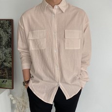 Peppermints 男士翻領口袋日常休閒長袖襯衫 13747