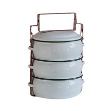地球的空間琺瑯圓形3層便當盒 15cm, 白色的