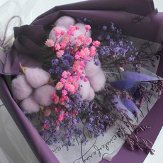 可愛蝴蝶結三朵棉花永生花束, 紫色