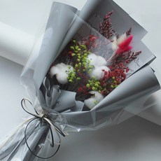 可愛蝴蝶結三朵棉花永生花束, 紅色