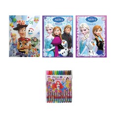 Disney 迪士尼 圖畫本 3入+公主系列彩色筆 12色, 混色, 1組