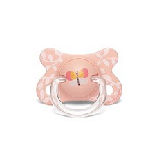 스와비넥스 퍼피프렌즈 퓨전 일자형 실리콘 노리개젖꼭지, 1단계 (0~6개월), 버터플라이 핑크, 1개