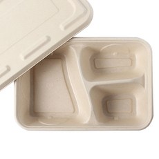 紙漿牛皮3格沙拉便當盒, 50個, 1個