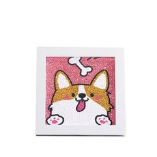 開心柴犬 迷你畫框型 鑽石畫 DIY套組 15 x 15 cm, 混合色, 1套