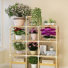 Tanni內裝原木花盆展示架 B17 BGN064, 米色