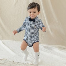 LITTLE TINI 領結格紋襯衫包屁衣