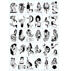 紋身貼紙 30款入, 單色, 1套