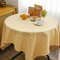 BYJIMI Gingham格紋花朵刺繡桌布, 黃色, 4人正方形