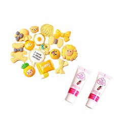 黃色塑料裝飾零件30p隨機出貨+奶油裝飾表達劑2p套組