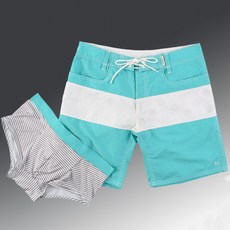세컨드코너 남성용 Cornwall 2C 스트라이프 비치 서핑 보드숏 반바지 + 언더팬티