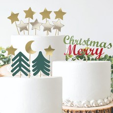 크리스마스 케이크 토퍼 풀 세트, 꿈꾸는 숲 x merry christmas x star, 1개