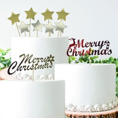 크리스마스 케이크 토퍼 풀 세트, 메리크리스마스 리프 x 디어 x star, 1개