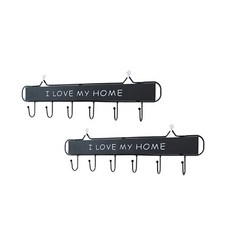 家用壁掛式鐵製多功能掛勾掛勾 6掛勾 YT_RA1132, 2個, 黑色