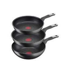 Tefal 法國特福 電磁爐適用Unimited 6X系列鈦塗層鍋具 3入組, 黑色, 平底鍋24cm+平底鍋28cm+炒鍋28cm