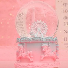 雲朵埃菲爾鐵塔LED自動雪花音樂盒水晶球, 粉色的