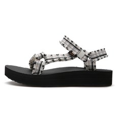 TeVa 女款厚底格紋帶涼鞋 1118954-FWBL, 230mm, 白色黑色