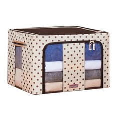 圓點圖案簡易整理收納箱, 咖啡色, 1個