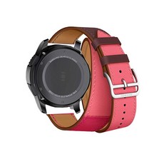 Digital Village Galaxy Watch 皮革雙圈錶帶 22mm (相容45 / 46mm), 亮粉紅 + 勃根地紅