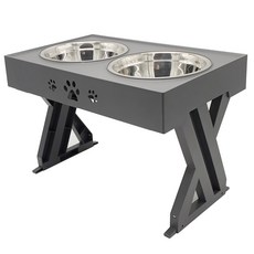 Montmonde 寵物 3 級高度可調 Yojo 餐桌 2 隻大型犬, 灰色, 1個