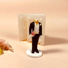 AngleThing 優雅新郎燕尾服帶花朵雙面立體矽膠模具, 單色