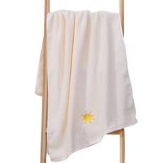 棉質刺繡棉紗浴巾 L號 420g, 白色的, 1個