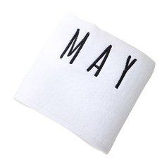 5月刻字棉紗浴巾 L號 420g, 白色的, 1個