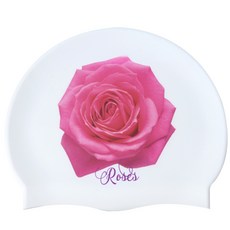 Duda Swim New粉紅玫瑰印花矽膠泳帽, 白色的