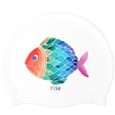 DoudaSwim 彩虹魚矽膠泳帽, 白色的