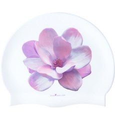 Duda Swim 粉紅色花朵印花矽膠泳帽, 白色的