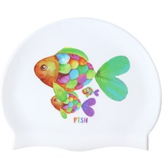 Duda Swim 小魚印花矽膠泳帽, 白色的