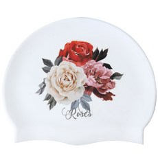 Duda Swim 玫瑰印花矽膠泳帽 B款, 白色的