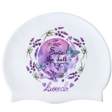 Duda Swim 薰衣草月亮印花矽膠泳帽, 白色的