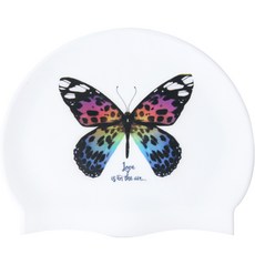 Duda Swim 蝴蝶印花矽膠泳帽, 白色的