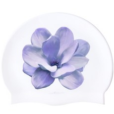 Duda Swim 淺紫色花朵印花矽膠泳帽, 白色的