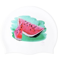 DoudaSwim 西瓜矽膠泳帽, 白色的
