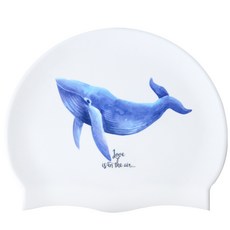 Duda Swim 藍鯨印花矽膠泳帽, 白色的