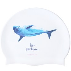 Duda Swim 小白鯨印花矽膠泳帽, 白色的