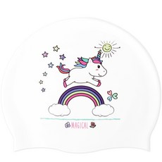 Duda Swim 獨角獸印花矽膠泳帽, 白色的