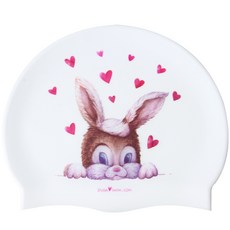Duda Swim 兔子印花矽膠泳帽, 白色的