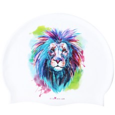 Duda Swim 獅子印花矽膠泳帽, 白色的