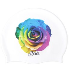 Duda Swim 彩色玫瑰印花矽膠泳帽, 白色的