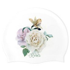 Duda Swim 雙面玫瑰印花矽膠泳帽, 白色的