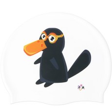 Duda Swim 鴨嘴獸印花矽膠泳帽, 白色的