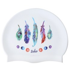 Duda Swim BOHO印花矽膠泳帽, 白色的