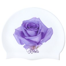 Duda Swim 紫玫瑰印花矽膠泳帽, 白色的