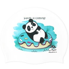 Duda Swim 熊貓印花矽膠泳帽, 白色的